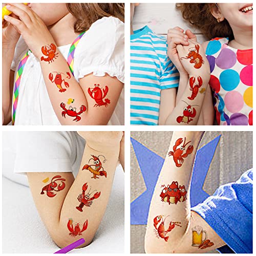 Crawfish Party Favor 24Sheets(144PCS) Crawfish Temporary Tattoosfor Crawfish Boil Party Supplies Lobster Party Decorations, Summer Picnic, Baby Shower Supplies Decorations