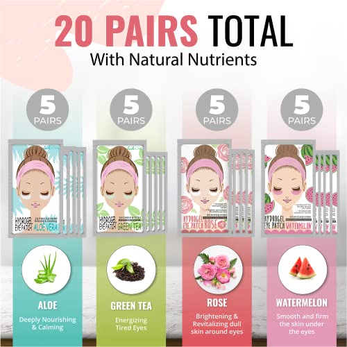 LOOKATME 20 Pairs Combo Under Eye Masks for Puffiness & Dark Circles - Korean Hydrogel Patches with Caffeine, Collagen & Brightening Effect
