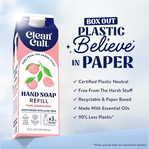 Liquid Hand Soap Refill Pink Grapefruit 32oz Pack of 3 - Moisturizing, Eco-Friendly
