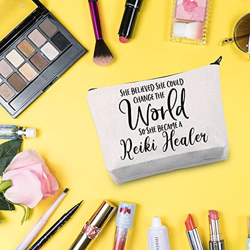 G2TUP Reiki Healer Thank You Gift She Believe She Can Change The World So She Became A Reiki Healer Cosmetic Bag (She Became A Reiki Healer White Bag)