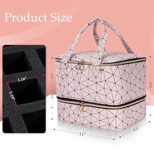 Large Pink Nail Polish Organizer Bag Holds 42 Bottles & Nail Lamp - Travel Case