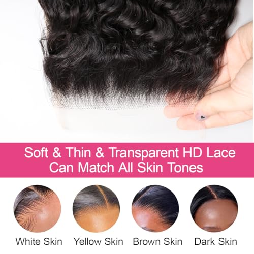 Brazilian Virgin Human Hair Lace Closure 16 Inch Burmese Curly Water Wave Pre Plucked with Baby Hair