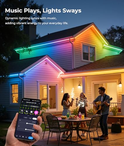 65.6ft RGB Outdoor LED Strip Lights - Waterproof, Voice & App Control