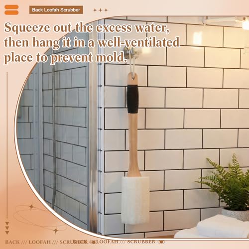 Zhehao 2 Pack Natural Loofah with Handle, Shower Loofah, Back and Body Scrubber Brush with Non Slip Silicone Grip and Hanging Rope for Wet Use Men Women Elders