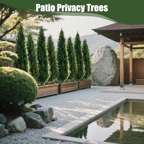 4ft Artificial Cedar Topiary Trees Set of 2 with Ground Spikes - UV Resistant Outdoor Decor, 7in Variation