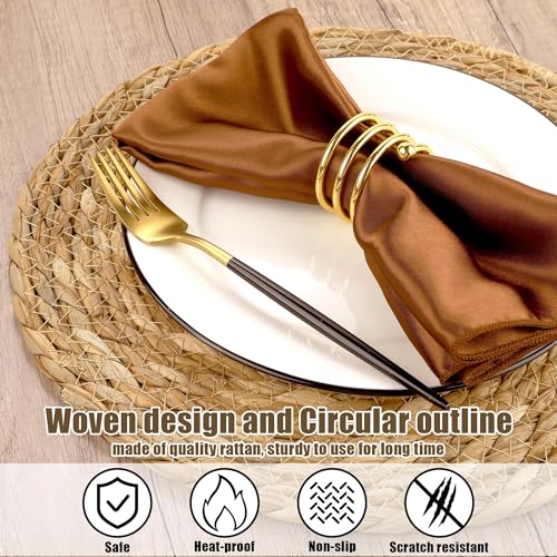 36 Pcs Round Woven Placemats 13.8 Inch Rattan Table Charger Plates - Natural Materials