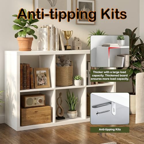 White 6-Cube Wooden Storage Organizer with Reversible Open Back - 11.6x36.3x24.6 Inches