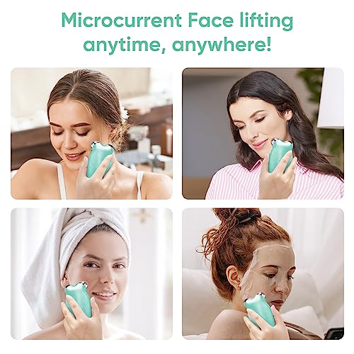 Microcurrent Facial Device, 5 Intensity Levels Face Massager with Red Light Therapy, Portable Microcurrent Facial Roller for Wrinkles, Toning & Skin Tightening