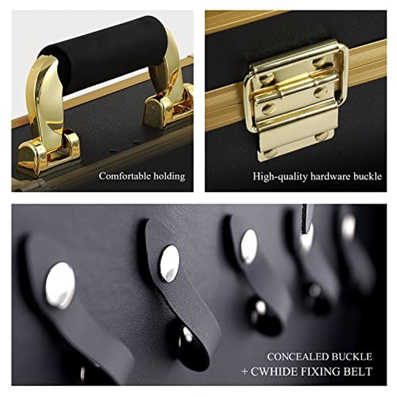Barber Case Clipper Bag Gold, Hair Kit Tool Box Aluminum Organizer with Portable Handle and Secure Numlock for Scissors, Clippers, Barber Supplies 15.7" x 12" x 6.1"