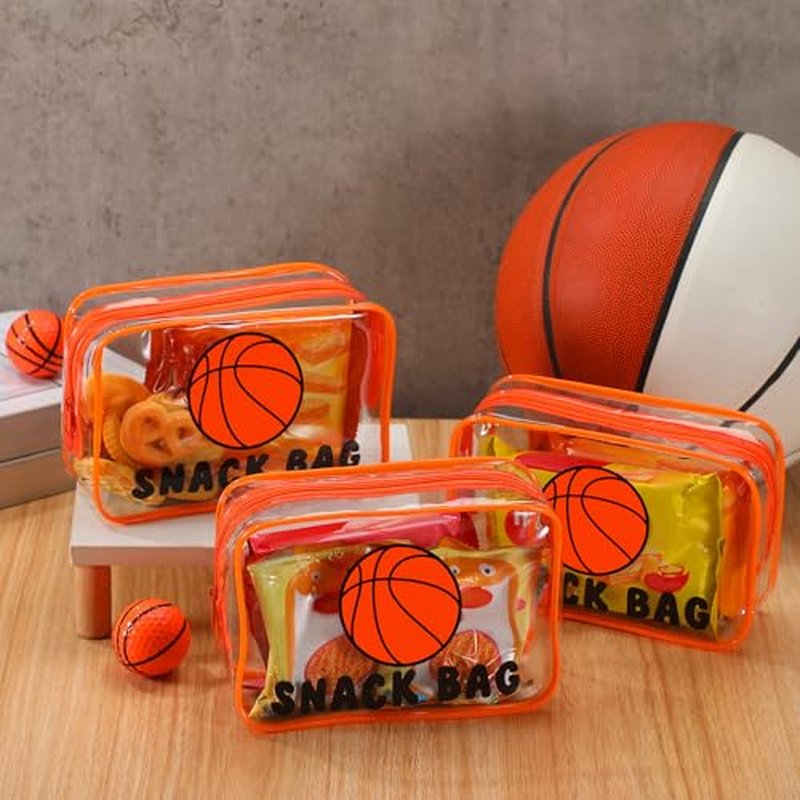 12 Pcs Basketball Snack Bags for Team Gifts Basketball Goodie Treat Candy Pouch Bags Clear PVC Waterproof with Zipper Party Favors for Team Ground Birthday Gifts Sport Supplies