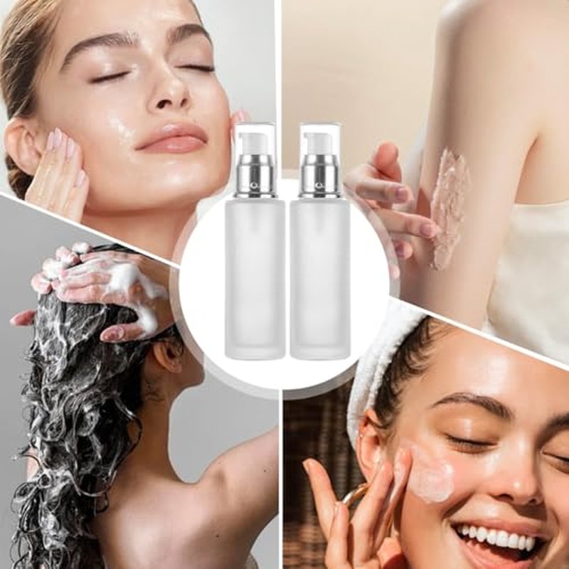 2 Pcs Frosted Glass Lotion Bottles with Pump Dispenser - 120ml/4oz, Ideal for Cosmetic Creams, Makeup, Essential Oils