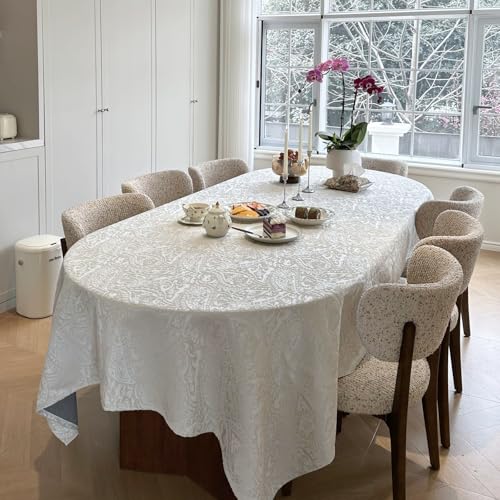 Rectangular Waterproof Jacquard Tablecloth 108x60 Inches - Milky White