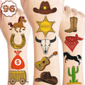 96 PCS Western Cowboy Pre-Cut Temporary Tattoos for Kids First Themed Birthday Party Supplies Favors Decorations 8 Sheets Super Cute Fake Tattoo Stickers Gifts For Boys Girls School Rewards