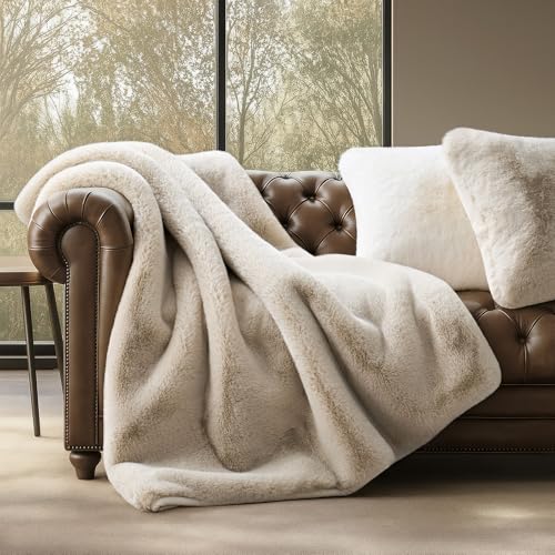 EverGrace Birch Mink Faux Chinchilla Fur Throw Blanket 60x80 Inches - Luxurious Plush Cozy Bed & Decor Accent