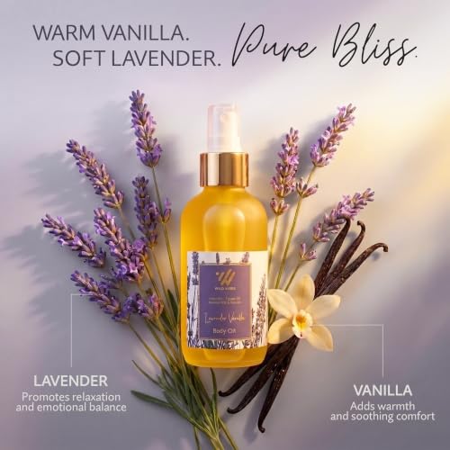 Lavender Vanilla Body & Massage Oil - Hydrating Natural Botanical Oil, 4oz - Nourishing Vegan Moisturizer