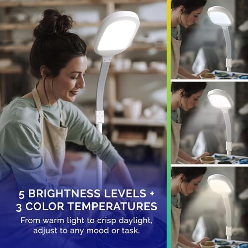 Verilux Full Spectrum LED Floor Lamp - White, Adjustable Brightness & Color
