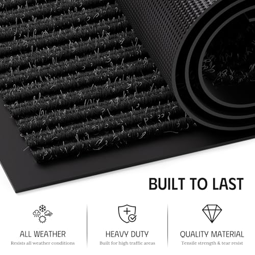 Heavy Duty Outdoor Door Mat 3x10 ft Black Striped Non-Slip Entry Welcome Mat