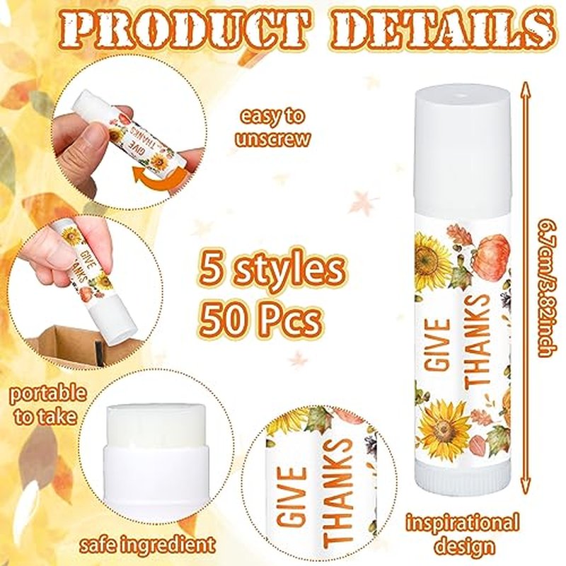 50 Pcs Thanksgiving Christmas Party Gifts Bulk Thanksgiving Lip Balms Favors Holiday Basket Stuffers Christmas Stocking Stuffers Small Thank You Gifts for Women Men (Honey Flavor)