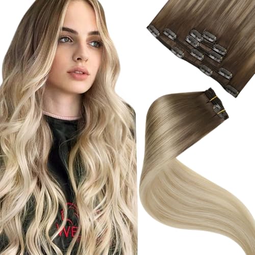 Clip-In Hair Extensions Brown Blonde Balayage 18 Inch 80g - Light Brown Variation 1-A-#8/18/60