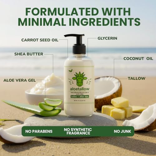Daily Body Lotion for Dry & Sensitive Skin ? Grass Fed Tallow & Aloe Vera Moisturizer for Face & Body ? Non-Toxic, Deep Hydration, After Sun Care