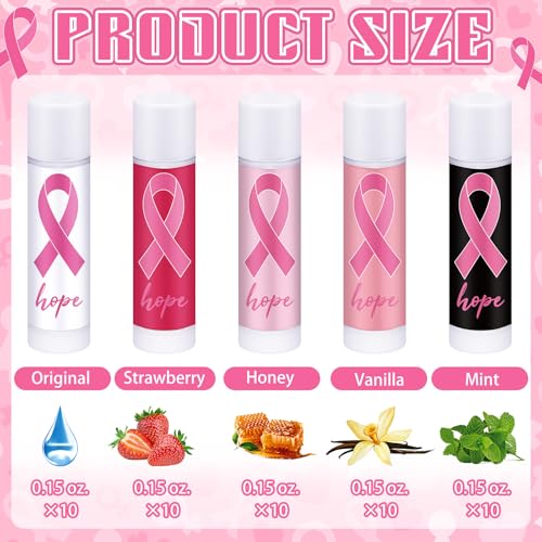Breast Cancer Awareness Lip Balm Set - Pink Ribbon Party Favors, 50 Pack