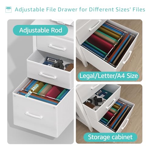 46.6-Inch White Reversible Computer Desk with File Cabinet for Home Office