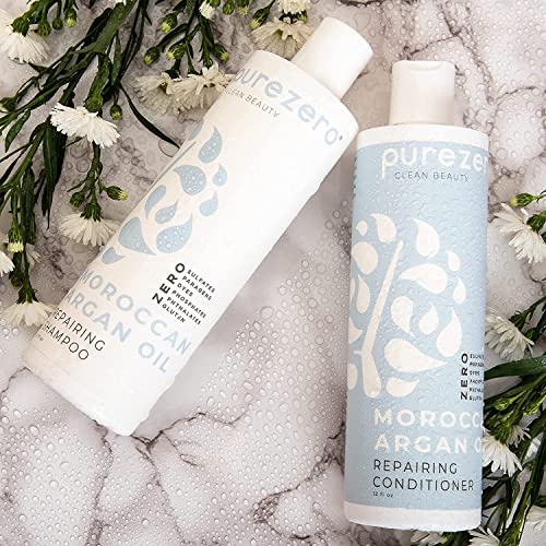 Purezero Moroccan Argan Oil Shampoo & Conditioner Set 20 Fl Oz Pack of 2 - Repair Damaged Hair & Fight Dandruff