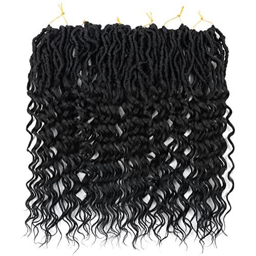 18 Inch Faux Locs Crochet Hair - Soft Wavy Locs with Curly Ends, 8 Packs of 1B