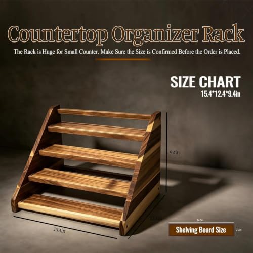 Arflo Acacia Wood 4-Tier Slanted Cologne Display Stand for Men, Fragrance Rack
