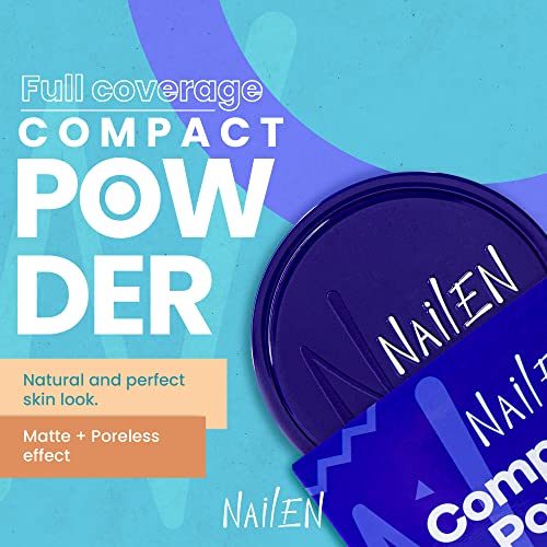 Nailen Compact Makeup Setting Powder Foundation with Matte Finish, Shine Control, Full Coverage - Ideal for All Skin Types & Poreless Smooth Face Look - Tone 7, (1 Count)