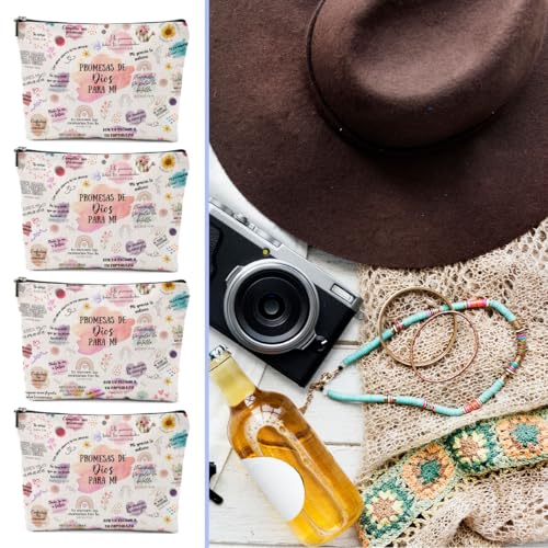 4 Piezas Vers?culos B?blicos En Espa?ol, Regalos Cristianos, Regalos Cristianos En Espa?ol, Spanish Christian Gifts for Women Pastor Wife Prayer Friend Makeup Bag Religious Gifts Faith Cosmetic Bag