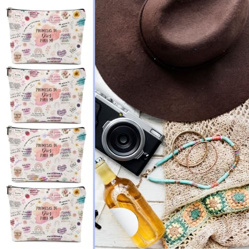 4 Piezas Vers?culos B?blicos En Espa?ol, Regalos Cristianos, Regalos Cristianos En Espa?ol, Spanish Christian Gifts for Women Pastor Wife Prayer Friend Makeup Bag Religious Gifts Faith Cosmetic Bag
