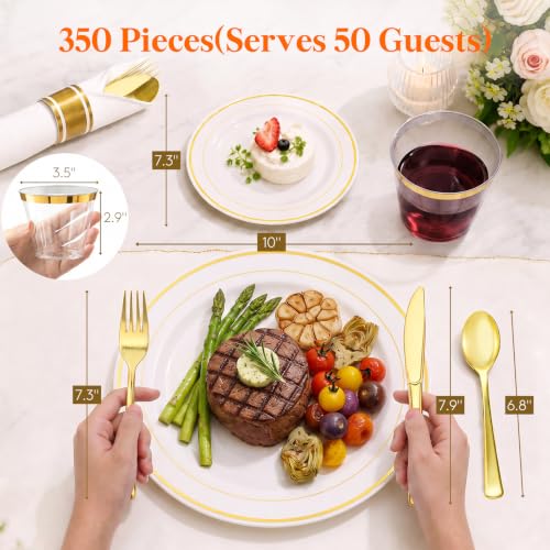 Lifewit Gold Disposable Dinnerware Set for 50 Guests - Plastic Plates & Cutlery