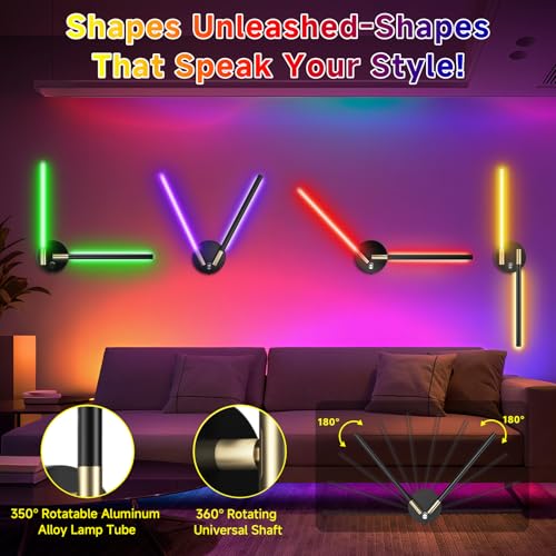 RGB Wall Sconce Set 28.5 Inch Black Wireless Dimmable 360° Rotatable LED Lights with Remote & Timer - Bedroom Living Room Decor