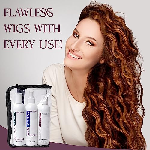 Wig Care Set with Non-Static Shampoo Conditioner & Spray - Synthetic & Human Hair