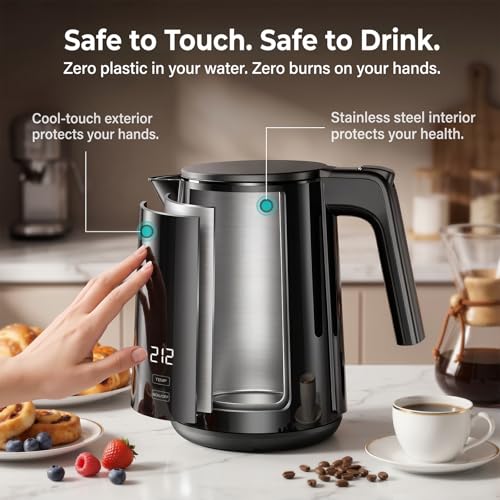 YPJKR Electric Kettle 1.0L, 1200W, 7 Temp Settings, Black – Keep Warm 4H