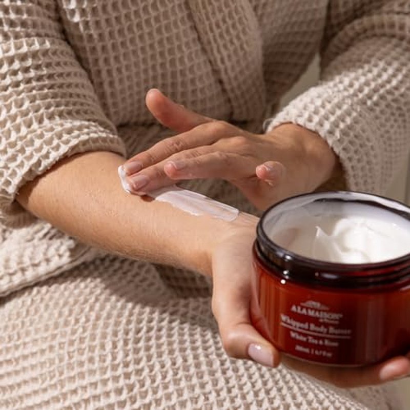 A LA MAISON Whipped Body Butter ? White Tea & Rose ? Shea Butter Moisturizer with Argan, Avocado & Jojoba Oils ? Ultra-Rich Body Cream for Dry Skin ? 6.7 oz ? Amber Collection