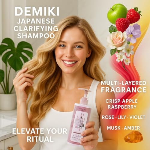 DEMIKI Oily Hair Shampoo with Pink Rose Scent 450ml - Sulfate-Free & Color Safe, Red Variant