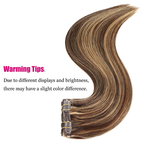 Clip in Hair Extensions P4/27 14 Inch Thick Remy Human Hair Set - Brazilian Straight