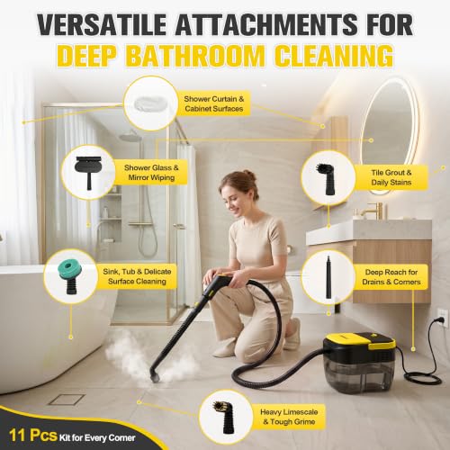 Steam Cleaner for Home Bright Yellow, 10s Heat-Up, 3.5 Bar High Pressure, No Chemicals