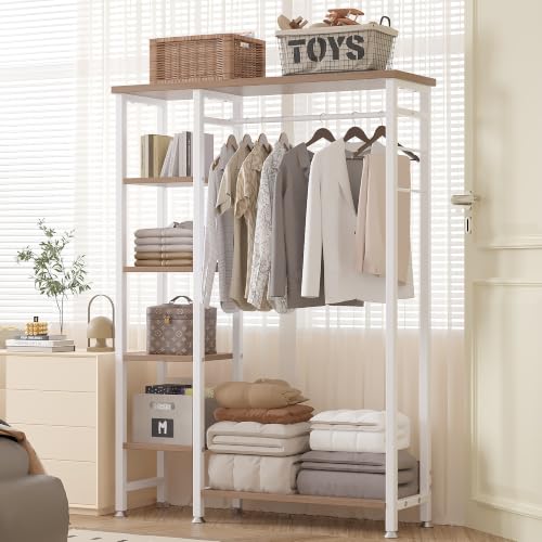 Open Garment Clothing Rack with Shelves & Hanging Rod - White