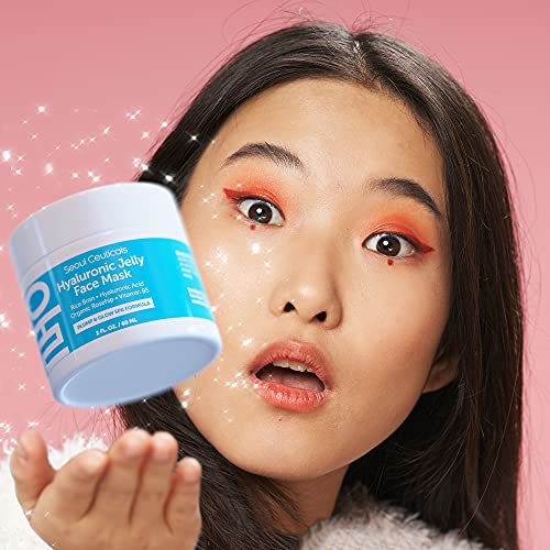 SeoulCeuticals Korean Skin Care Hyaluronic Acid Jelly Face Mask ? Rice Bran + Vit B5 + Rosehip Anti Aging K Beauty Skincare for Plump Glowing Skin 2oz