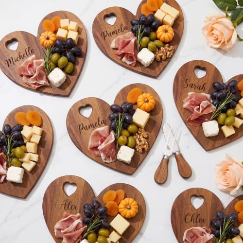 Acacia Color 12-Piece Heart-Shaped Bridal Shower Cheese Board Set with Accessories