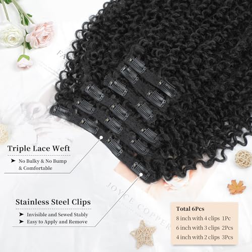 Pink Mango Clip-In Hair Extensions - 6PCS Curly Silk Protein Kinky Hair