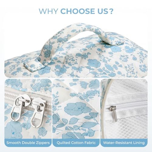 3PCS Personalized Initial Makeup Bag for Women, Birthday Gifts for Girl, Travel Toiletry Bag MakeupBag Quilted Cosmetic Bag Floral Cotton Make up Bags for Girls and Women Christmas Gift C