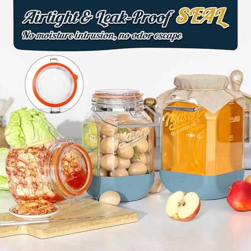 Square 1.5 Gallon Glass Mason Jar with Airtight Lid & Handle - 2 Pack
