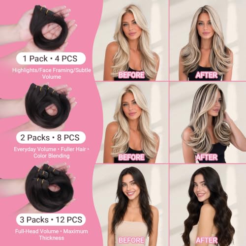 MAXITA Dark Brown Clip-In Human Hair Extensions - 18 Inch, 4 Pieces, 60g