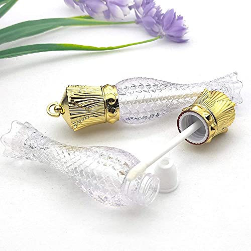 10 Pcs 5ml Mermaid Crown Clear Lip Gloss Tubes Vials Empty Refillable Lip Glaze Tubes DIY Cosmetic Container Lipstick Bottle with Crown Wand Makeup Travel Lipgloss Bottle for Women Girl