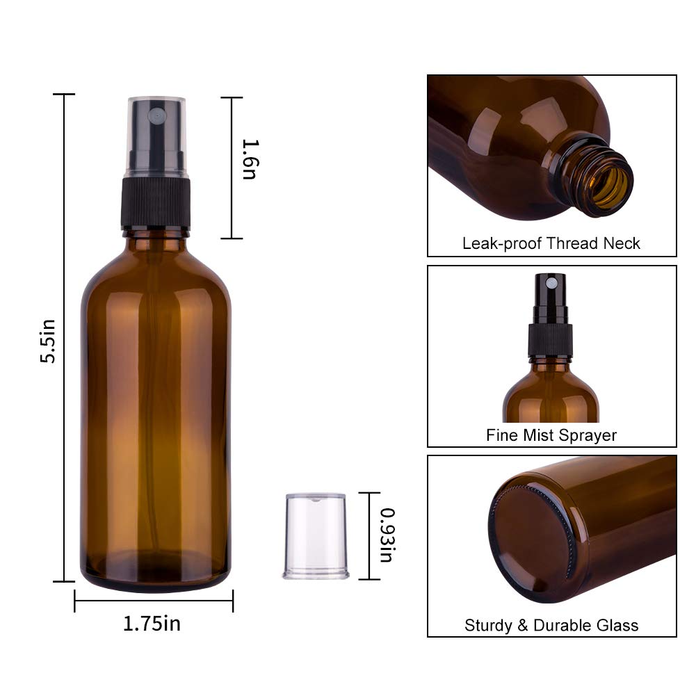 hmaimas Amber Glass Spray Bottles, 4 oz Small Spray Bottles Fine Mist, Set of 4 (Amber)