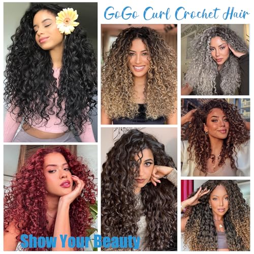 24 Inch Curly Crochet Hair Pack of 8 - GoGo Curl Synthetic Hair for Black Women, Pre-Looped & Easy Installation - Variation of 24 Inch (Pack of 8) / 1B/30/27